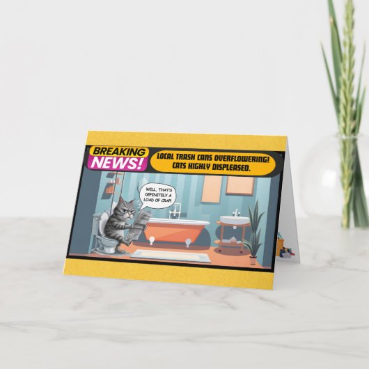 Unerfreuliche Katze, die auf der Toilette sitzt, e Karte (Vorderseite)