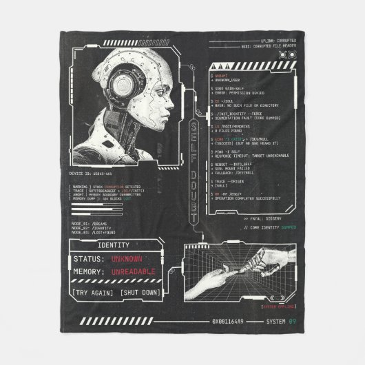 Unerkannt - Techno-Brutalist Streetwear Design Fleecedecke (Vorderseite)