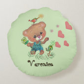 Unerträglich süße Mädchen und Teddybär Rundes Kissen (Rückseite)