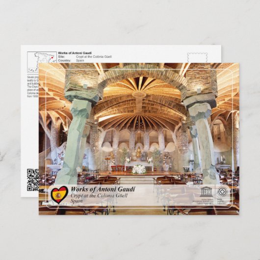 UNESCO - Antoni Gaud, Krypt bei Colonia G  ell Postkarte (Vorne/Hinten)