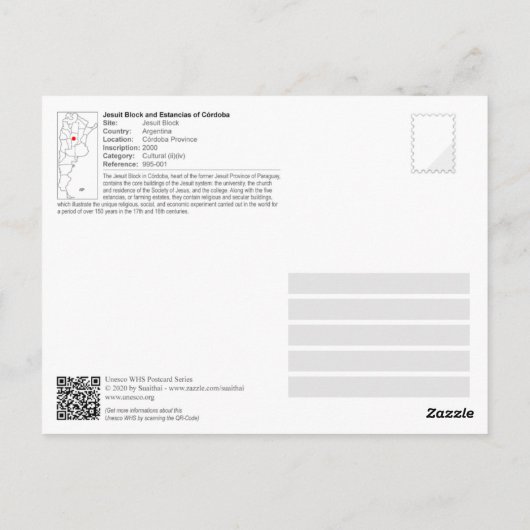 UNESCO - Jesuit Block und Estancias Córdoba Postkarte (Rückseite)