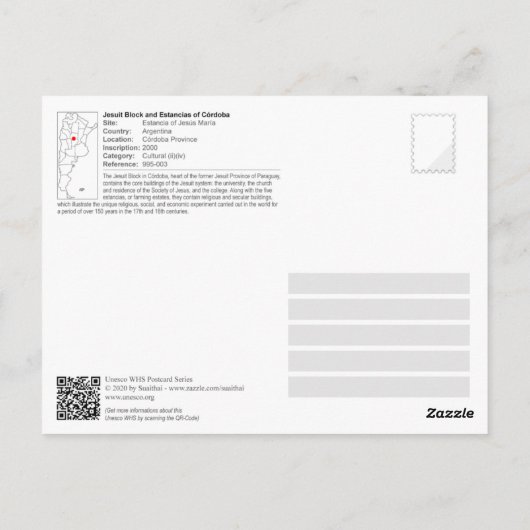 UNESCO - Jesuit Block und Estancias Córdoba Postkarte (Rückseite)