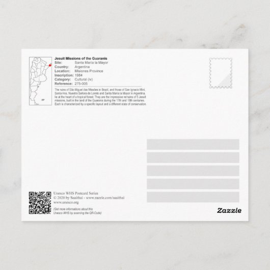 UNESCO - Jesuitenmissionen der Garantien Postkarte (Rückseite)