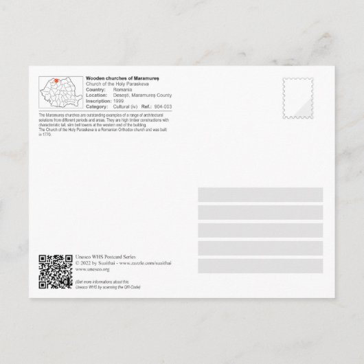 UNESCO - Kirche des Heiligen Paraskeva in Desesti Postkarte (Rückseite)
