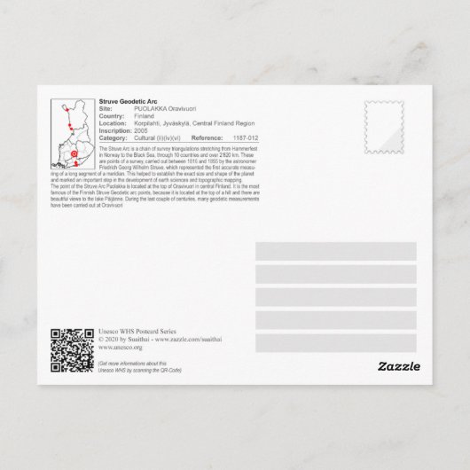 UNESCO - Struve Geodetic Arc - PUOLAKKA Oravivuori Postkarte (Rückseite)
