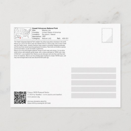 UNESCO - Vulkane Hawaii NP - Mauna Loa Postkarte (Rückseite)