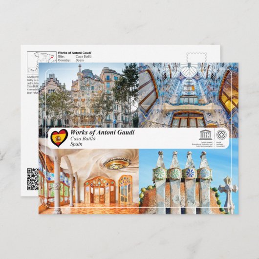 UNESCO WH- Antoni Gaudí - Casa Batlló Postkarte (Vorne/Hinten)