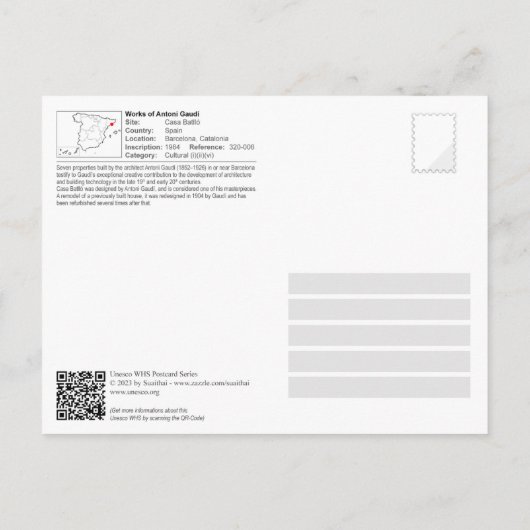 UNESCO WH- Antoni Gaudí - Casa Batlló Postkarte (Rückseite)