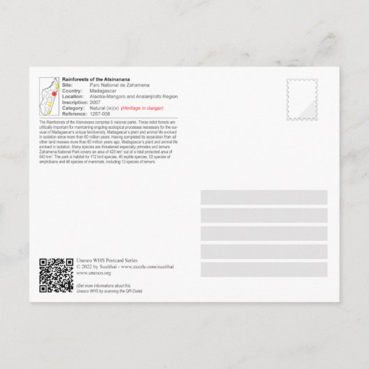 UNESCO WH- Atsinanana - Nationalpark Zahamena Postkarte (Rückseite)