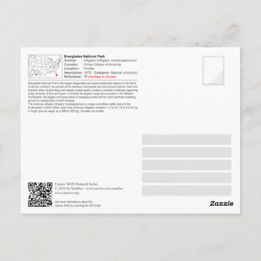 UNESCO WH- Everglades National Park - Alligator Postkarte (Rückseite)