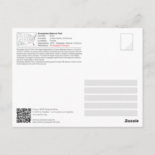 UNESCO WH- Everglades National Park - Vögel Postkarte (Rückseite)