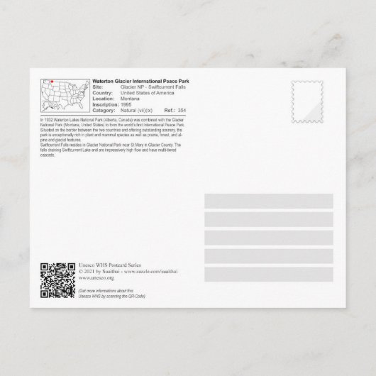 UNESCO WH- Glacier NP - Swiftcurrent Falls Post Postkarte (Rückseite)
