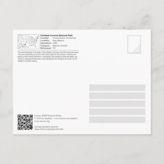 UNESCO WH- Karlsbad Caverns Nationalpark Postca Postkarte (Rückseite)