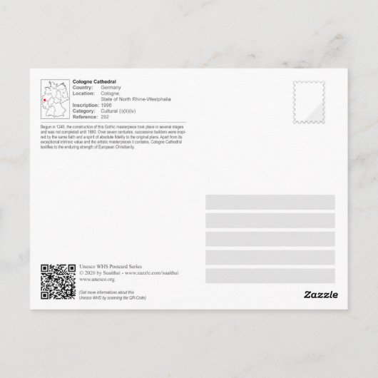 UNESCO WH- Kölner Dom Postkarte (Rückseite)