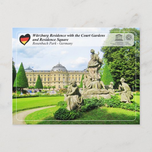 UNESCO WH- Residenz Würzburg und Park Rosenbach Postkarte (Vorderseite)