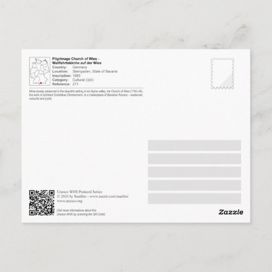 UNESCO WH- Wallfahrtskirche Wies Postkarte (Rückseite)