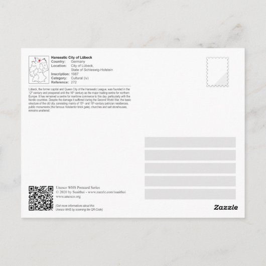 UNESCO WHS - Hansestadt Lübeck Postkarte (Rückseite)