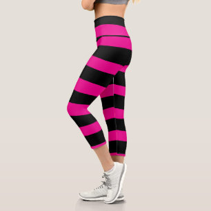 Uneven Streifen - Magenta und Schwarz Capri Leggings