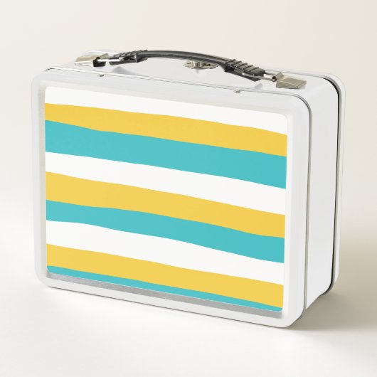 Uneven Streifen - Türkis und Gelb Metall Brotdose (Rückseite)