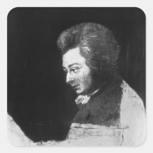 Unfertiges Porträt von Wolfgang Amadeus Mozart Quadratischer Aufkleber