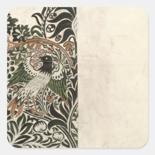 Unfinished 'Bird and Vine' wood block design for w Quadratischer Aufkleber (Vorderseite)