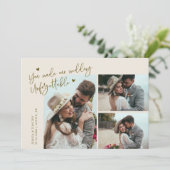 Unforgettable Wedding Cream Multi Photo Dankeskarte (Stehend Vorderseite)