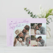 Unforgettable Wedding Lilac Multi Photo Dankeskarte (Stehend Vorderseite)