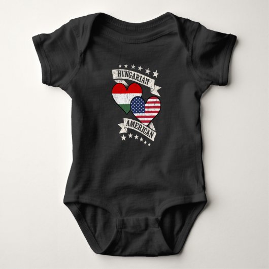 Ungarisch American Heart Flags Ungarn Amerika Baby Strampler (Vorderseite)