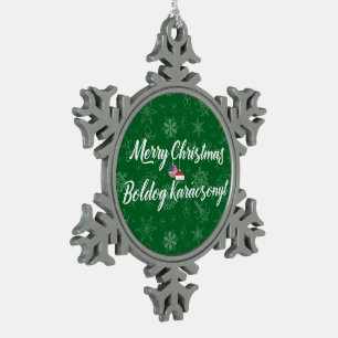 Ungarisch-amerikanisches zweisprachiges Frohe Weih Schneeflocken Zinn-Ornament