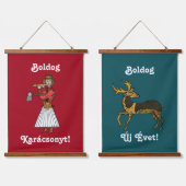 Ungarisch ・ Boldog Karácsonyt! Boldog Új Évet! Wandteppich Mit Holzrahmen (Doppelt)