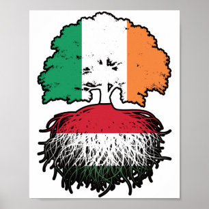 Ungarisch Irish Ireland Tree Roots Flag Poster
