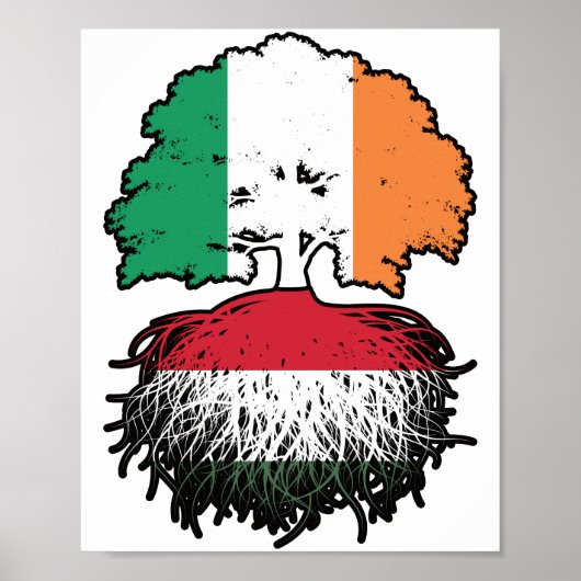 Ungarisch Irish Ireland Tree Roots Flag Poster (Vorne)