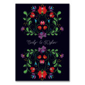 Ungarisch Kalocsa Folk - florales rustikales blaue Tischnummer (Rückseite)