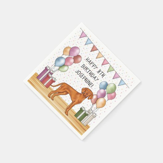 Ungarisch Vizsla Colorful Pastel Happy Birthday Serviette (Ecke)
