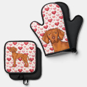 Ungarisch Vizsla Dog Liebe Rosa Herzmuster Ofenhandschuh & Topflappen-Set (Vorderseite/Rückseite)