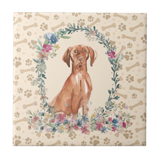Ungarisch Vizsla Dog Paw Print Floral Niedlich Bei Fliese (Vorderseite)
