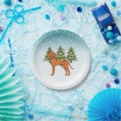 Ungarisch Vizsla Dog Snowy Winterwald Festival Pappteller (Party)