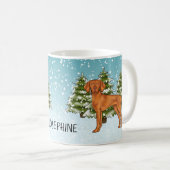 Ungarisch Vizsla Dog Snowy Winterwald und Name Kaffeetasse (VorderseiteRechts)