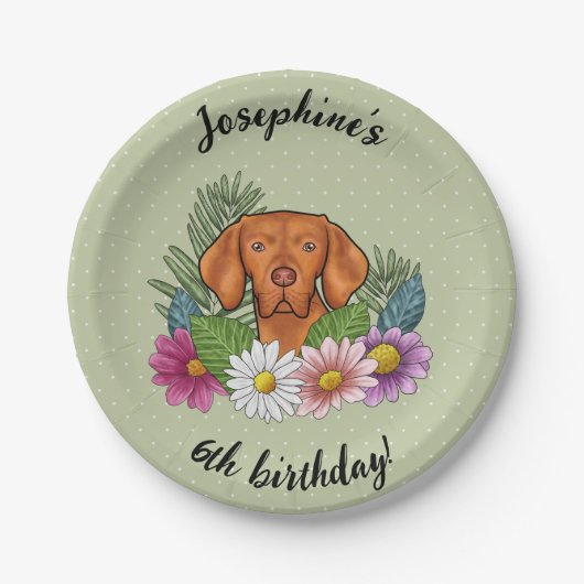 Ungarisch Vizsla Dog Sommer Floral Happy Birthday Pappteller (Vorderseite)