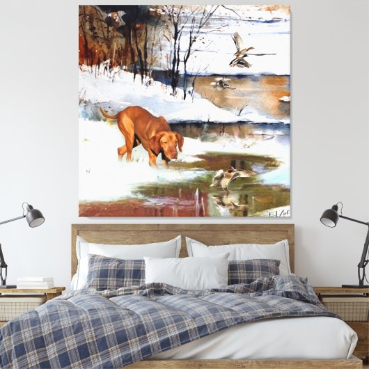 Ungarisch Vizsla, Jagd auf Enten im Winter Leinwanddruck (Insitu (Schlafzimmer))