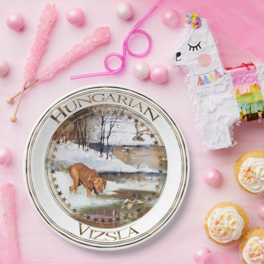 Ungarisch Vizsla, Jagd auf Enten im Winter Pappteller (Party)