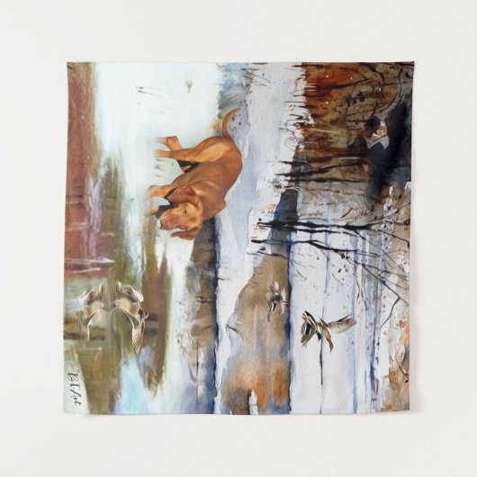 Ungarisch Vizsla, Jagd auf Enten im Winter Wandteppich (Vorderseite (Horizontal))