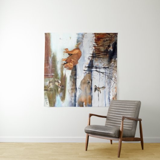 Ungarisch Vizsla, Jagd auf Enten im Winter Wandteppich (Beispiel (Horizontal))