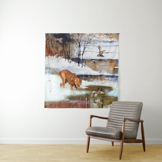 Ungarisch Vizsla, Jagd auf Enten im Winter Wandteppich (Beispiel)