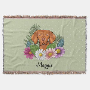Ungarisch Vizsla mit farbenfrohen Blume und Namen Decke