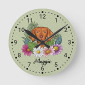 Ungarisch Vizsla mit farbenfrohen Blume und Namen Runde Wanduhr (Vorderseite)