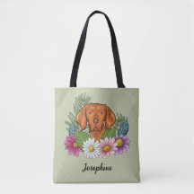 Ungarisch Vizsla mit farbenfrohen Blume und Namen