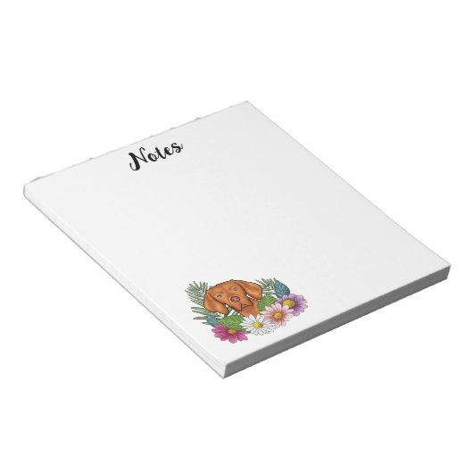 Ungarisch Vizsla mit farbigen Blume und Text Notizblock (angewinkelt)