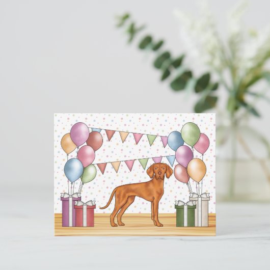 Ungarisch Vizsla Niedlich Dog Pastel Happy Birthda Postkarte (Stehend Vorderseite)