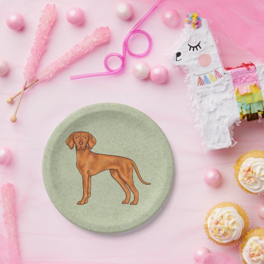 Ungarisch Vizsla Niedlich Pointer Dog Stehend Gree Pappteller (Party)